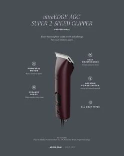 Andis AGCB Super 2 Speed Brushless Clipper - Burgundy 11 Andis AGCB Super 2 Speed Brushless Clipper - Burgundy -Pet Care Shop AN 23370 2